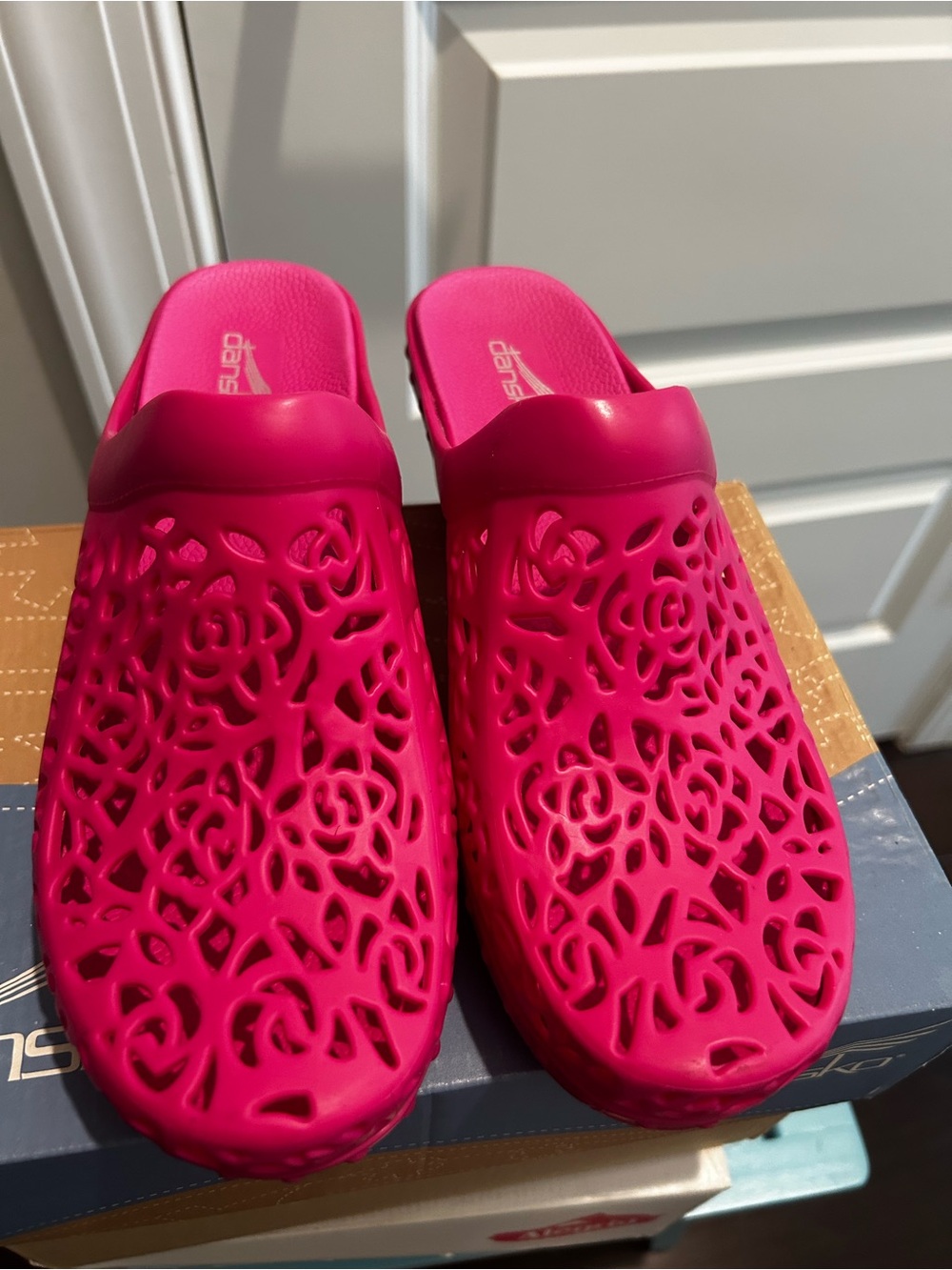 Dansko Women's Hot Pink Floral Cutout Slip-On Clogs